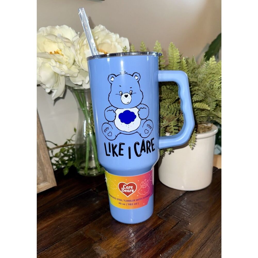 Care Bears Stainless Steel Tumbler Grumpy Like I Care Handle Cup 40 oz NEW